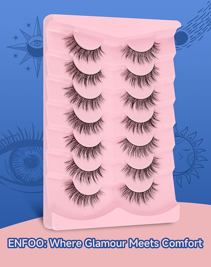 Lashes Natural Wispy Look Flared False Eyelashes Soft Strip Lash Fluffy Eyelash 7 Pairs D79-Velvo Beauty