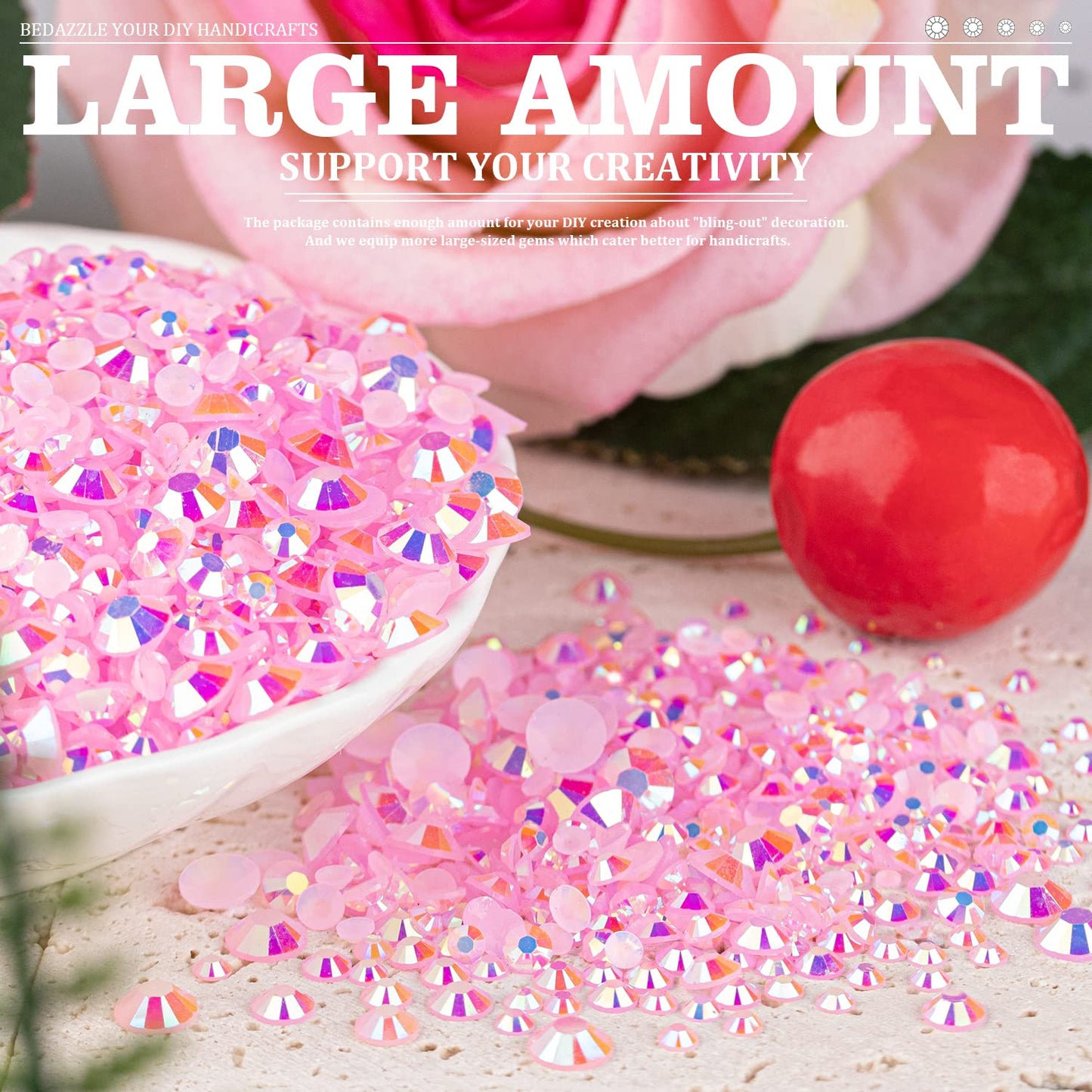 Resin Rhinestones Crafting, 2/3/4/5/6mm Flatback Jelly Rhinestones, 2 Boxes Light Pink AB Non Hotfix Crystal Gems for Bedazzling Crafts Mugs Tumblers Clothes Makeup Nail-Velvo Beauty