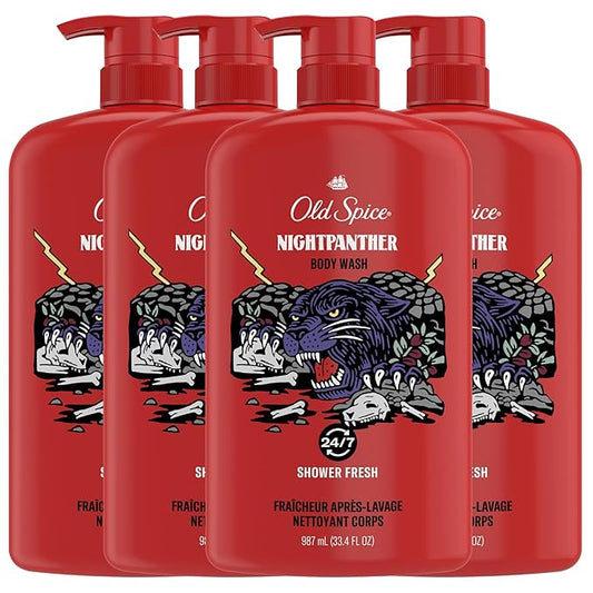 Old Spice Body Wash for Men, 3X Defense, 24/7 Shower Fresh with Long Lasting Lather, NightPanther Scent, 33.4 fl oz (Pack of 4)-Velvo Beauty