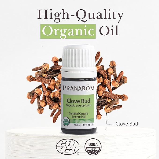 Pranarom USDA Certified Organic Clove Essential Oil (5ml), 100% Pure Undiluted Therapeutic Grade from Sri Lanka & Madagascar for Aromatherapy, Diffuser, Immune Support, DIY Cleaning, Warm Scent-Velvo Beauty