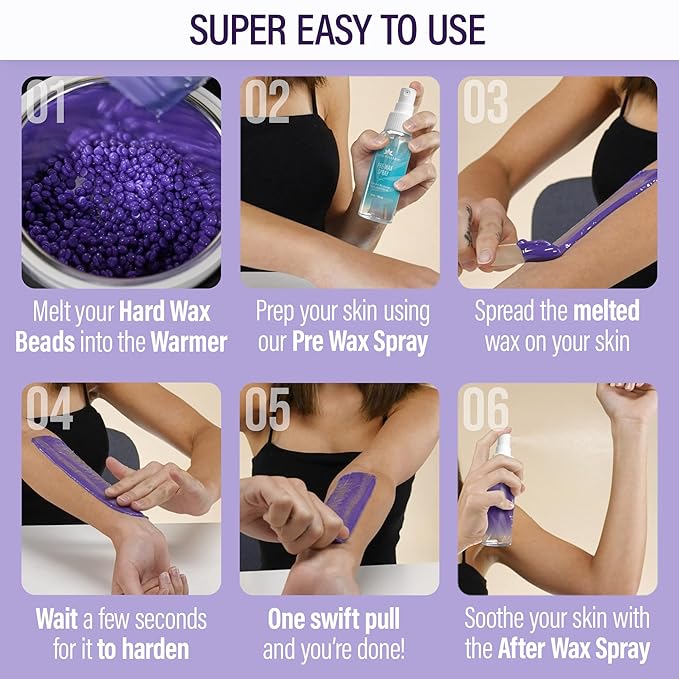 Tress Wellness Waxing Kit for Sensitive Skin – Safe for Face & Skin, Prep & Aftercare Spray, Easy to Use – At-Home Kit for Face, Bikini, Brazilian & Full Body - Digital Display, Black Purple Flower-Velvo Beauty