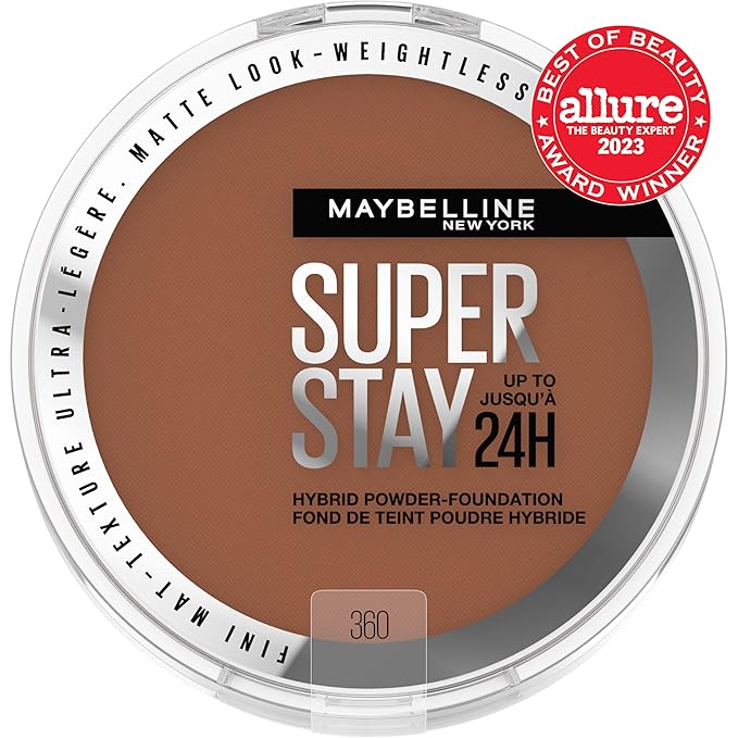 Maybelline Super Stay Up to 24HR Hybrid Powder-Foundation, Medium-to-Full Coverage Makeup, Matte Finish, 360, 1 Count-Velvo Beauty