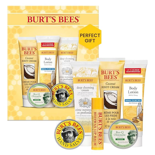 Burt's Bees Back to School Gifts Ideas, 6 College Dorm Products, Timeless Minis Set – Beeswax Lip Balm, Coconut Foot Cream, Milk & Honey Body Lotion, Deep Cleansing Cream, Res-Q Ointment & Hand Salve-Velvo Beauty