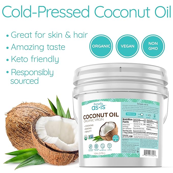 Simply as-is | Cold Pressed & Organic Virgin | Unrefined | Coconut Flavor for Cooking & Baking | Deep Moisturizer for Beauty Oil | 128 fl oz-Velvo Beauty