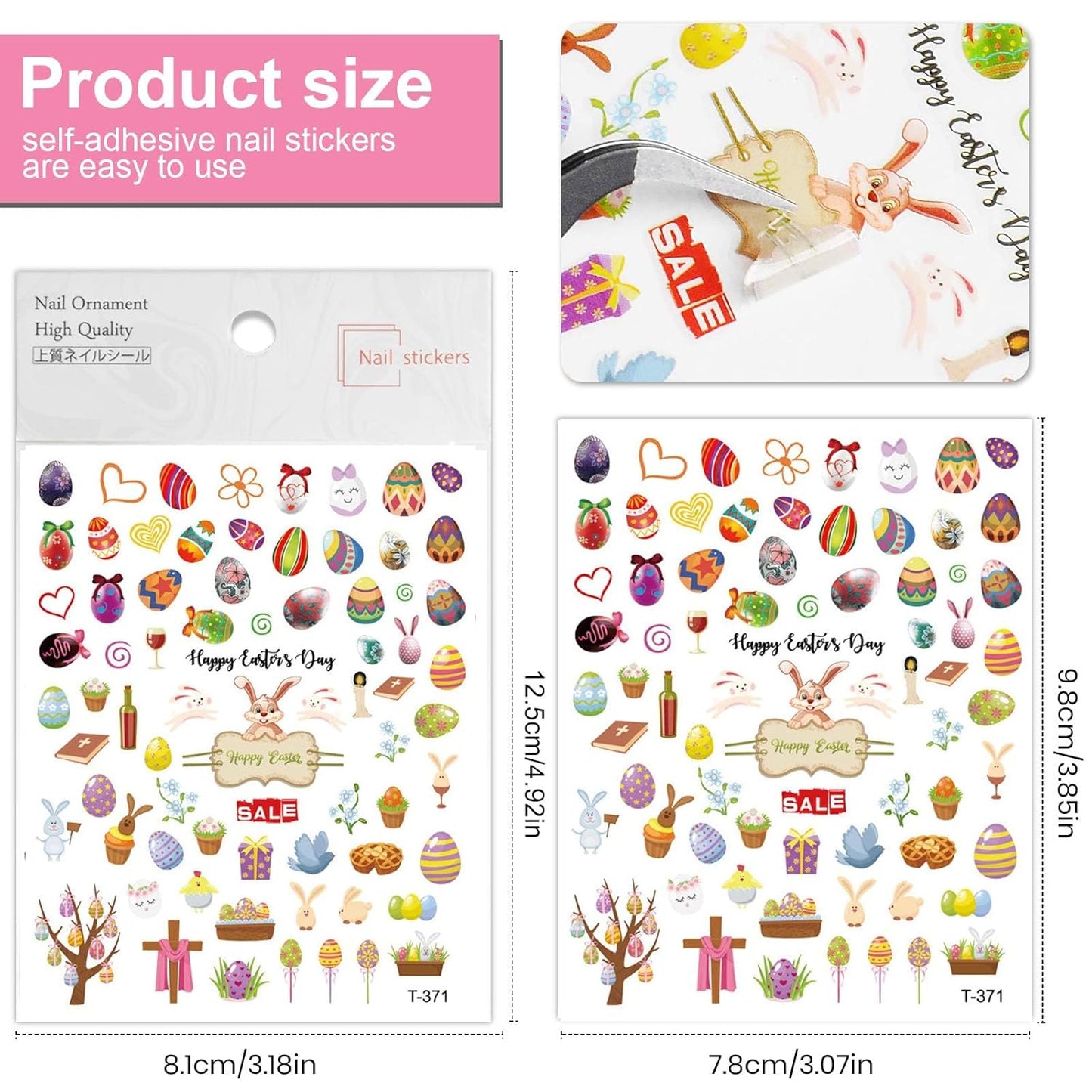 Kalolary 8 Sheet Easter Nail Art Stickers Self Adhesive Easter Nail Stickers DIY Nail Decals Bunny Eggs Chick Rabbits Flower Nail Design Sticker Nail Decoration for Women Girls Kids-Velvo Beauty