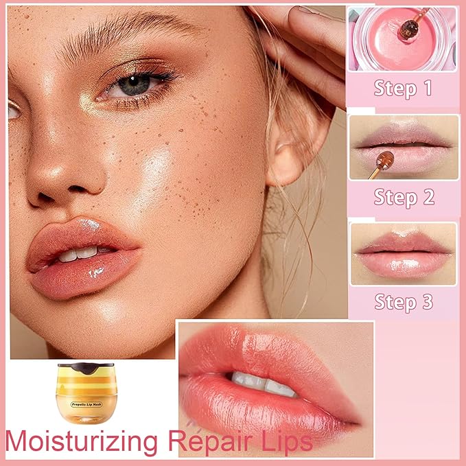 1 PCS Bee Lip Balm Honey Pot, Exfoliating Honey Bee Lip Balm Sleeping Lip Mask Overnight with Sticks, Honey Pot Lip Balm Prevention Dry Hydrating and Crack Lip Scrubs-Velvo Beauty