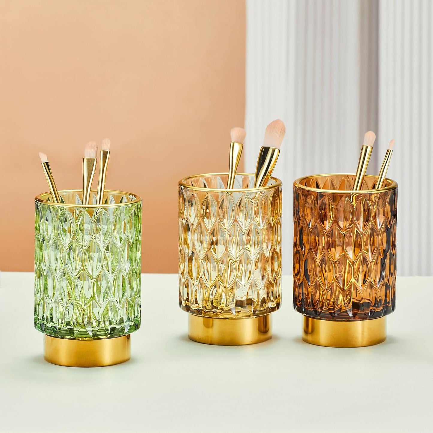 Makeup Brush Holder Organizer,Toothbrush Holders,Desk Pen Pencil Holder,Multifunctional Vintage Glass Brush Cup（A39-2-US）-Velvo Beauty