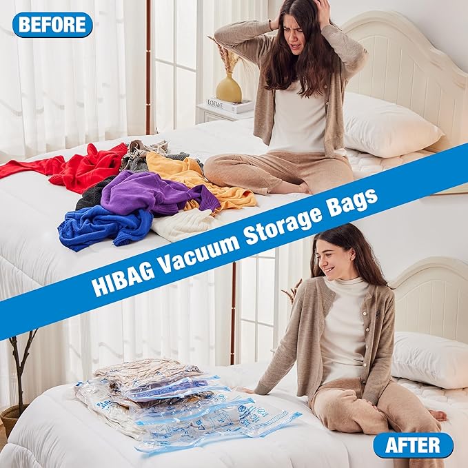 HIBAG Vacuum Storage Bags, 30-Pack Space Saver Vacuum Storage Bags, Vacuum Seal Bags for Clothing, Clothes, Comforters and Blankets (30C)-Velvo Beauty