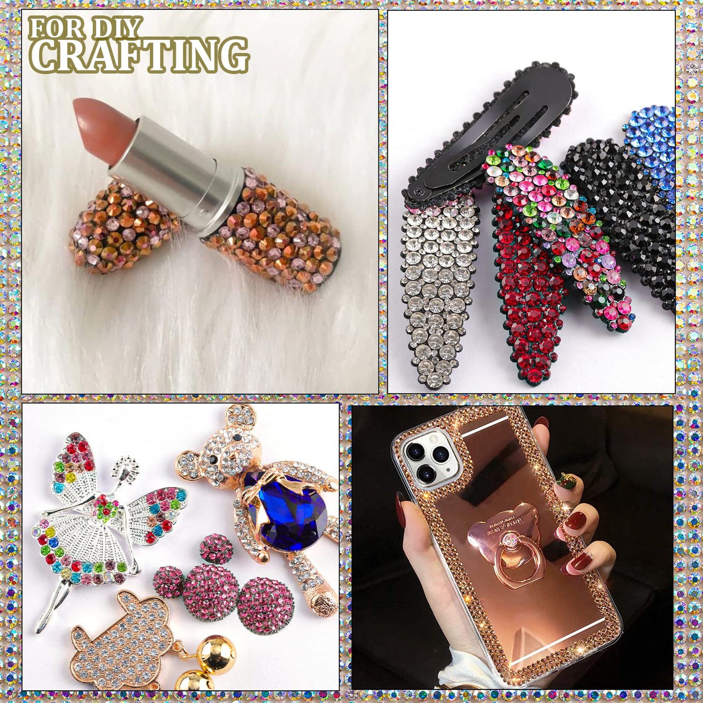 Two Packs of Flatback Rhinestones 4520 Pcs Colorful Nail Art Rhinestones Flatback Crystal Colorful+Rose Gold Rhinestone with Picker Pencil and Tweezer for Nail Art and Decoration-Velvo Beauty