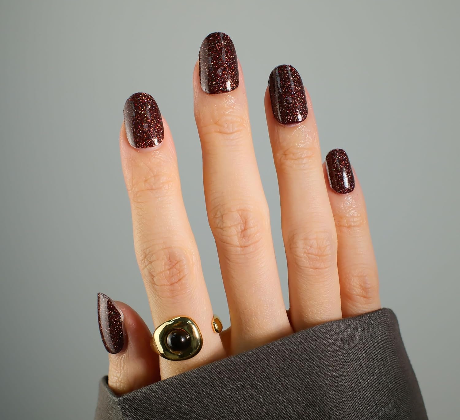 Nail Polish Strips, 32PCS Salon Quality Wraps, Long Lasting Gel Nail Stickers for Women Easy Apply& Remove (Chocolate Brown Glitter)-Velvo Beauty