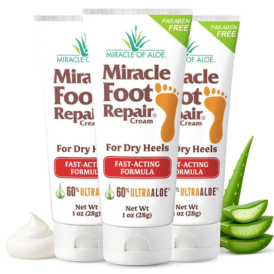 Miracle Foot Repair Cream, (1 oz / 3 Pack) Repairs Dry Cracked Heels and Feet, 60% Pure UltraAloe Moisturizes, Softens, and Repairs-Velvo Beauty