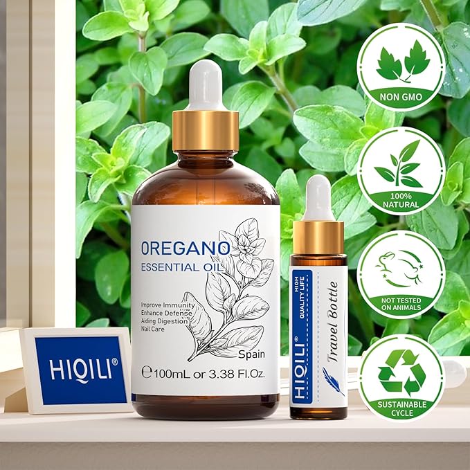 HIQILI 100 ML Oregano Essential Oil, 100% Pure Natural Oregano Oil for Diffuser, Skin, Cleaning - 3.38 Fl Oz-Velvo Beauty