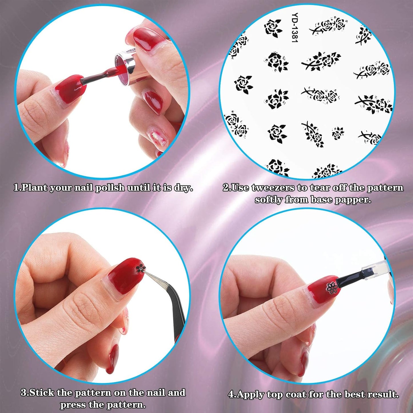 Blulu 5000 Pcs Flower Nail Stickers 100 Sheets 3D Self Adhesive Nail Stickers Multi Design Decals Multicolor Flower Manicure Decals with Tweezer(Classic-Chic Floral Series)-Velvo Beauty