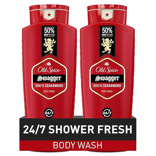 Old Spice Body Wash for Men, 24/7 Shower Fresh with Lasting Scent, Red Collection, Swagger with Cedarwood Scent, 24 fl oz (Pack of 2)-Velvo Beauty
