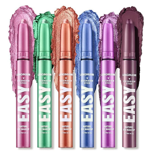 LANGMANNI Eyeshadow Stick, 6 PCS Waterproof Multi-Color Eyeshadow Pen Set, Creamy Long-Lasting Eye Makeup Kit, Natural & Shimmer Shades Contour Stick, Perfect Gifts For Women (#C)-Velvo Beauty