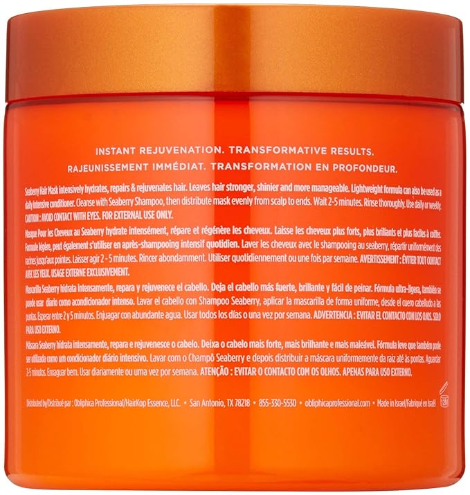 Obliphica Seaberry Hair Mask - Deep Conditioning Hydrating Treatment for Dry and Damaged Hair - Fine, Frizzy, and Color-Treated Hair - 1.05 Pound (Pack of 1)-Velvo Beauty