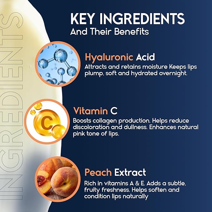 Lip Mask Overnight with Hyaluronic Acid & Collagen, Lip Sleeping Mask for Dry Cracked Lips, Moisturizing, Hydrating, Exfoliating Night Treatment for Lip Care (Peach)-Velvo Beauty