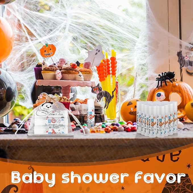 Demissle 50 Pcs Baby Shower Lip Balm Gift Set with 100 Pcs Organza Bags Baby Shower Party Favor for Guest Thank You Tag Rope Baby Shower Party Decoration Gender Reveal Souvenirs (Ghost)-Velvo Beauty