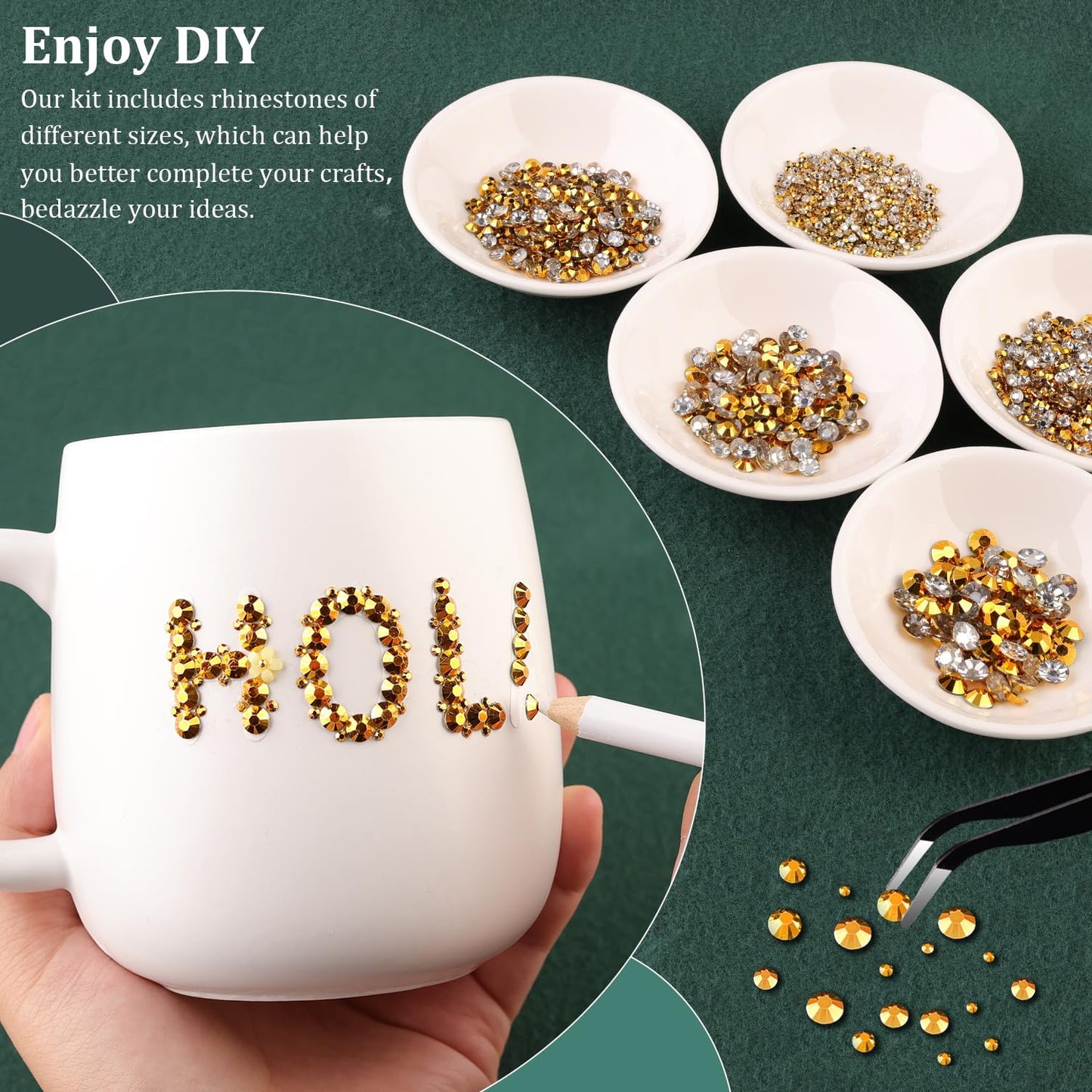 Resin Rhinestones for Crafting with B7000 Jewelry Glue, 2 Boxes Gold Flatback Crystals with 3Pcs 10ml Glue for Bedazzling Crafts DIY Nail Art Makeup，Non Hotfix Gems for Clothing Shoes-Velvo Beauty