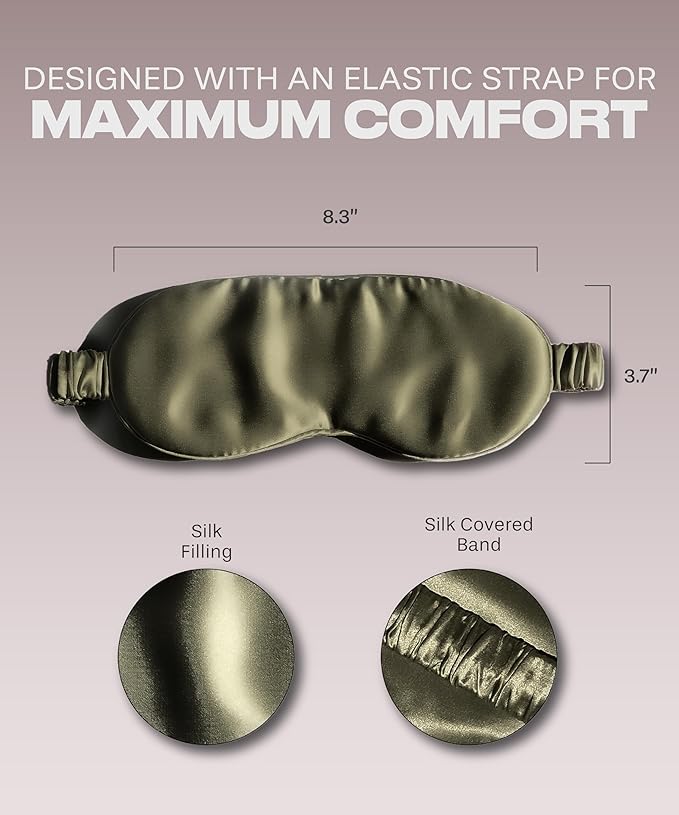 SUNDAYSILKS™ Exclusive Mulberry Silk Sleep Mask | Soft Eye Covers, Blackout Sleeping Mask for Women & Men | Silk Eye Mask for Sleep, Travel, and Relaxation | Antifaz para Dormir [Olive]-Velvo Beauty