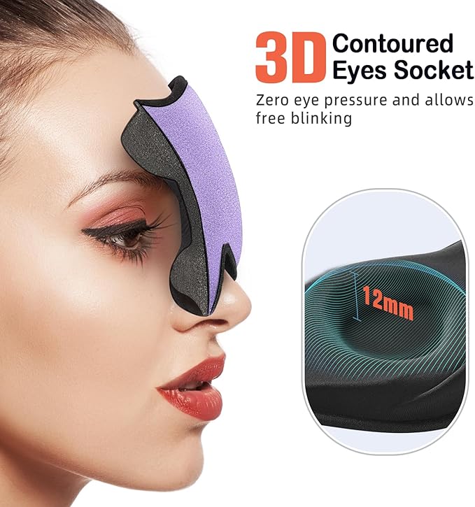 LitBear Sleep Mask for Side Sleeper Women Men, Eye Mask for Sleeping Light Blocking, 3D Contoured Cup Sleeping Mask, Soft Breathable Sleep Eye Mask with Adjustable Strap for Flight, Light Purple-Velvo Beauty