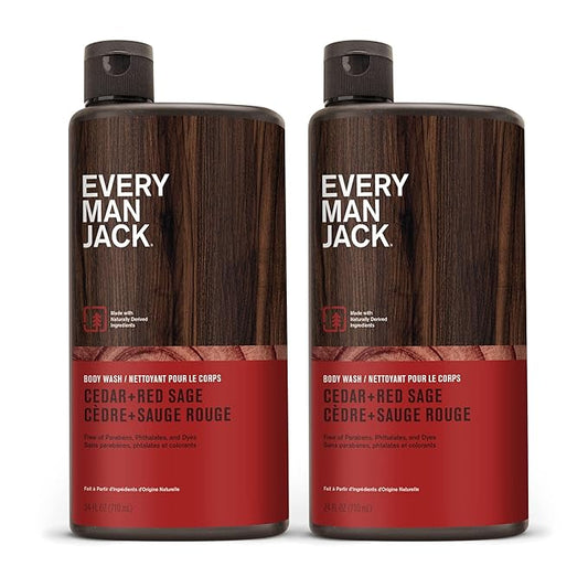 Every Man Jack Nourishing Cedar + Red Sage Mens Body Wash for All Skin Types - Naturally Derived Ingredients - Cleanse and Hydrate Skin with Coconut and Glycerin - 24oz 2 Bottles-Velvo Beauty