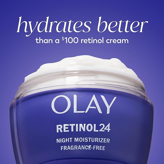 Olay Retinol 24 Face Moisturizer, Anti-Aging Night Cream for Women, Trial Size, Fragrance-Free, Non Greasy - Anti-Wrinkle, Smooth Fine Lines, Tightening Skin Care - Peptides, Glycerin, 0.5 Oz-Velvo Beauty