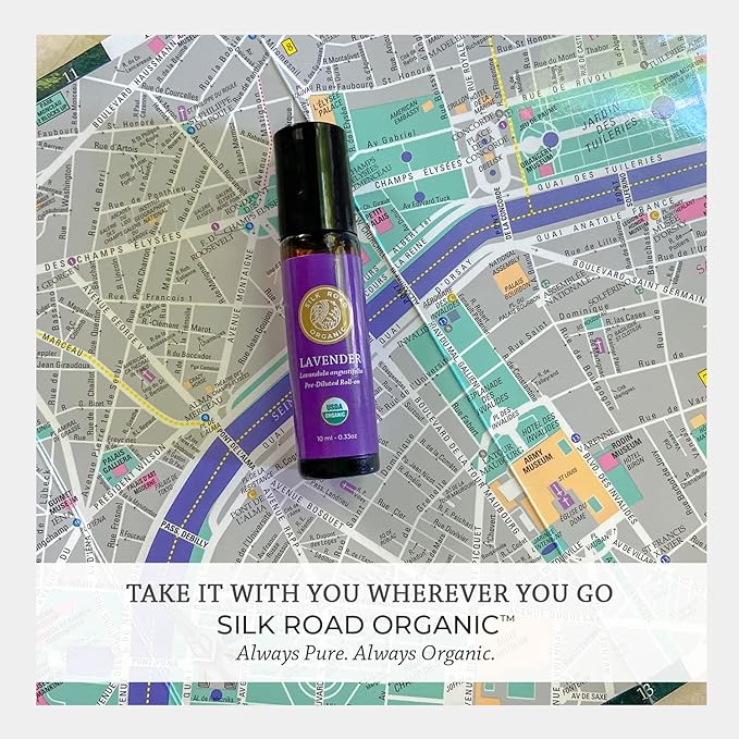 Silk Road Organic Lavender Essential Oil Roll On, Lavandula Angustifolia, 100% Pure USDA Certified Aromatherapy for Calming, Relaxation & Skin - 10 ml Roller - Always Pure, Always Organic-Velvo Beauty