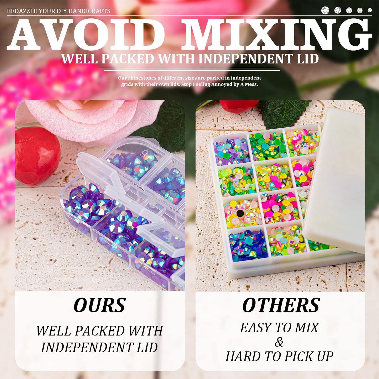 7000PCS Resin Rhinestones with Tweezers for Crafting, 2/3/4/5/6mm Flatback Jelly Rhinestones, 4 Box Dark Purple AB Non Hotfix Crystal Gems for DIY Crafts Mugs Tumblers Clothes Makeup Nail-Velvo Beauty