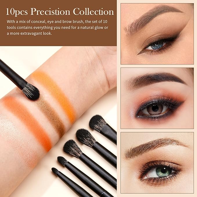 Jessup Eyeshadow Brush Set, 10Pcs Eye Makeup Brushes Professional for Blending Eye Shadow Liner Crease, Duo-end Brow Brush, Elegant Black T337-Velvo Beauty