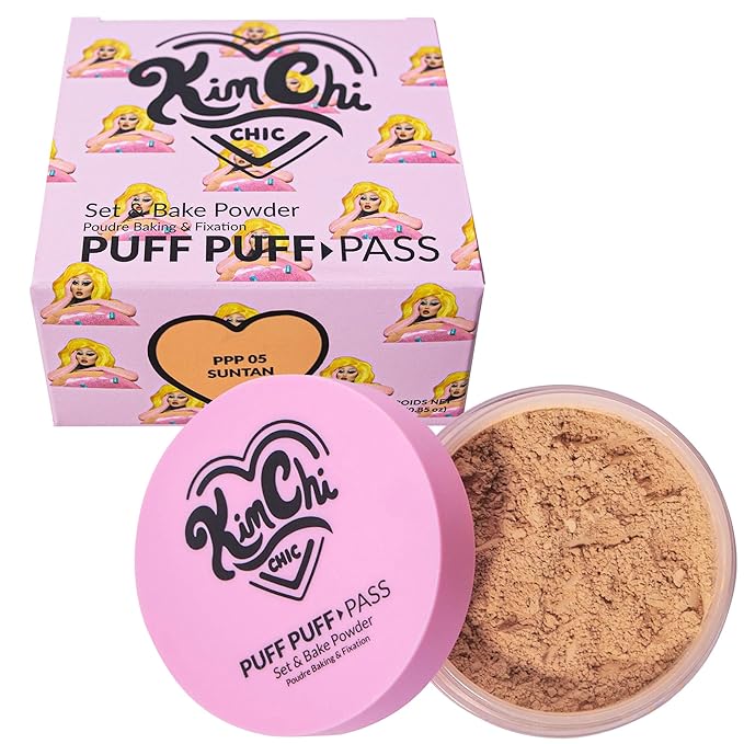 Kimchi Chic Beauty Puff Puff Pass Set and Bake Powder, Loose Face Powder with Extra Fluffy Setting Powder Puff, Soft Tan Face Makeup for Uneven Skin Tone, 05 Suntan-Velvo Beauty
