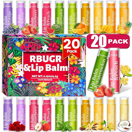20 Pack Lip Balm, 12 Flavored Natural Lip Balm Bulk Set, Moisturizing Bulk Mini Balm Pack for Dry Cracked Lips,Hydrating for Gifts Party Favors(4.2g/0.15oz)-Velvo Beauty