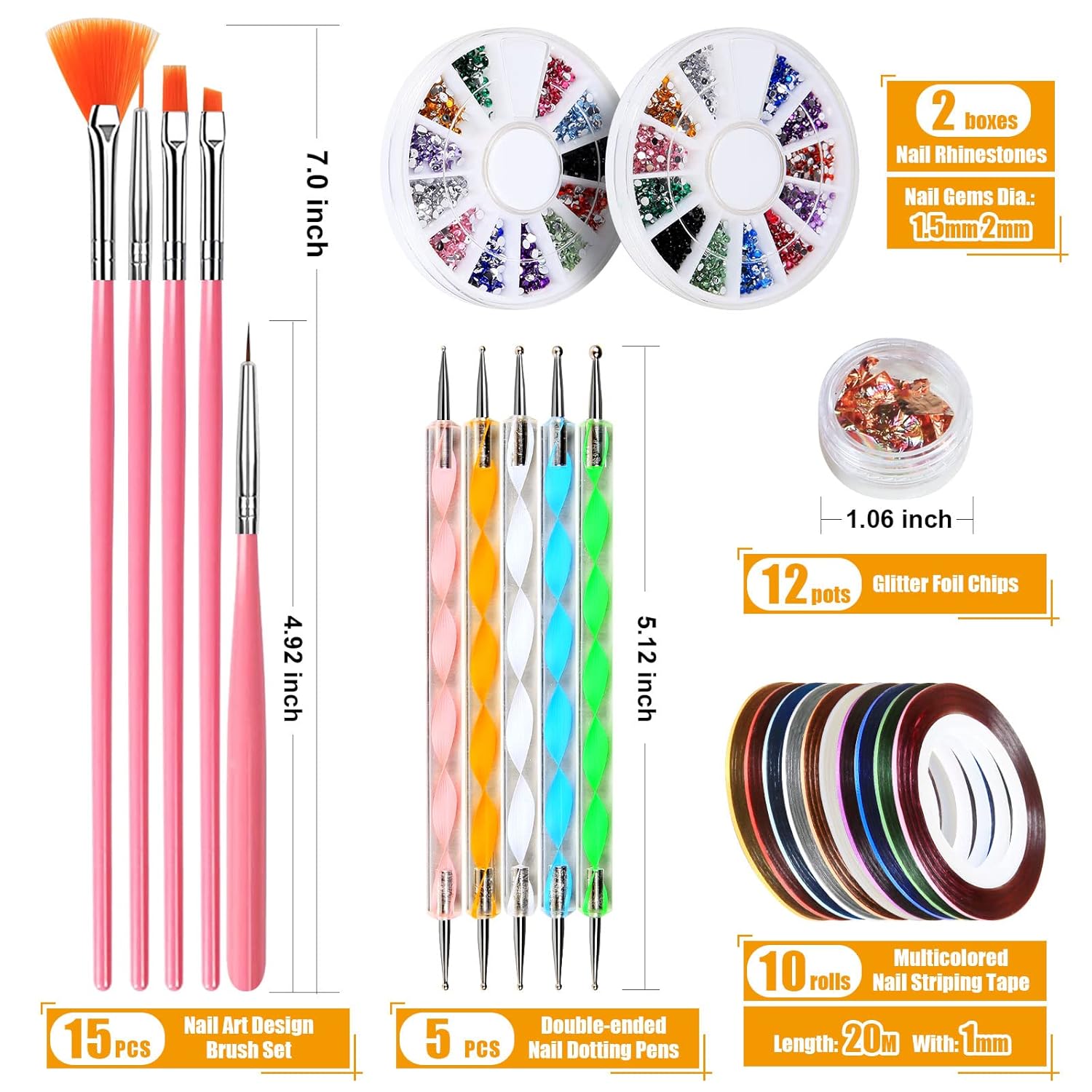 Teenitor Nail Pen Designer, Stamp Nail Art Tool with 15pcs Nail Painting Brushes, Nail Dotting Tool, Nail Foil, Manicure Tape, Color Rhinestones for Nails Pink-Velvo Beauty
