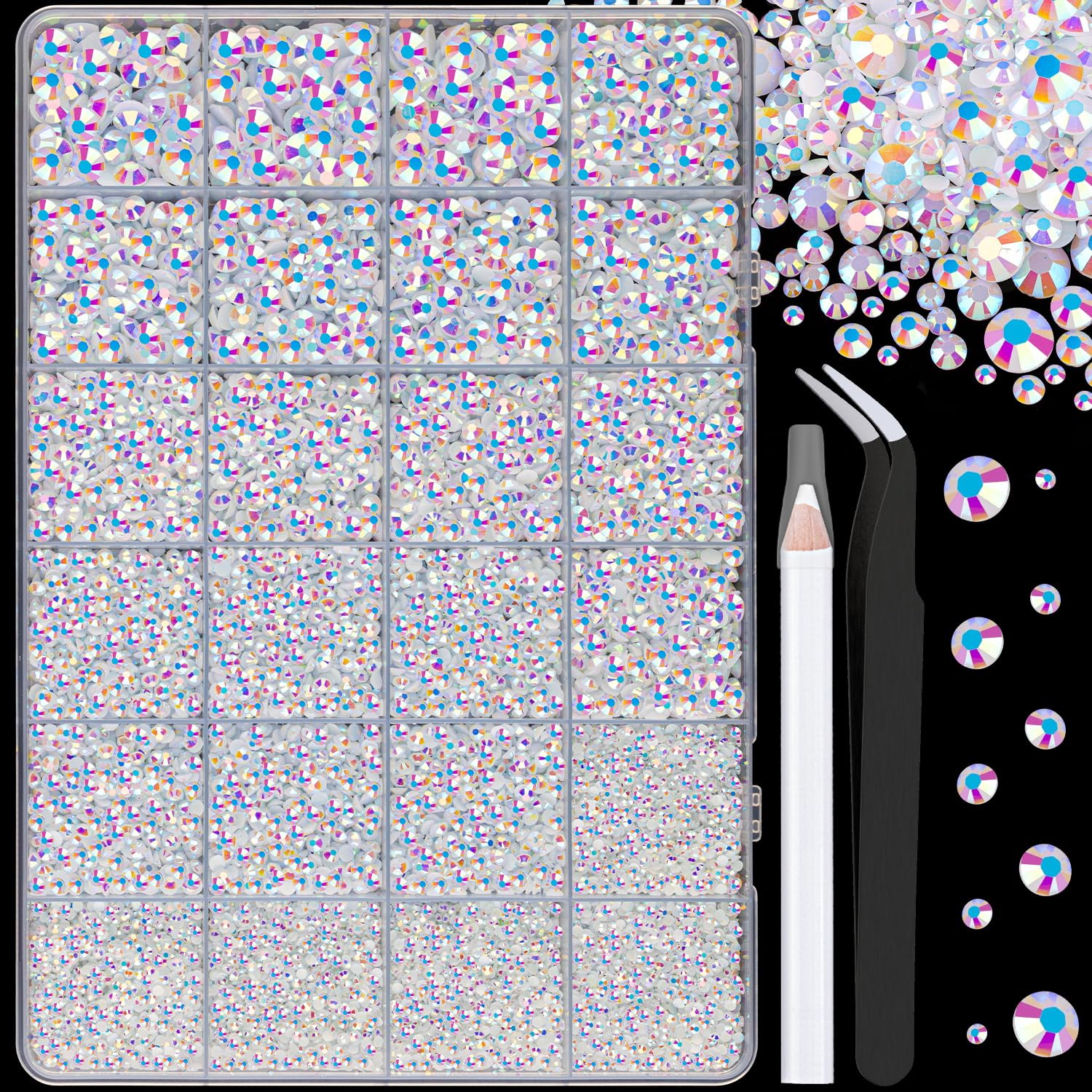 25000Pcs Resin Jelly Rhinestones for Crafting, White AB 2-6mm Mixed Sizes Non Hotfix Flatback Gems, Bedazzling Crystal for DIY Crafts Clothing Tumblers Mugs Shoes Fabric Nail Art-Velvo Beauty