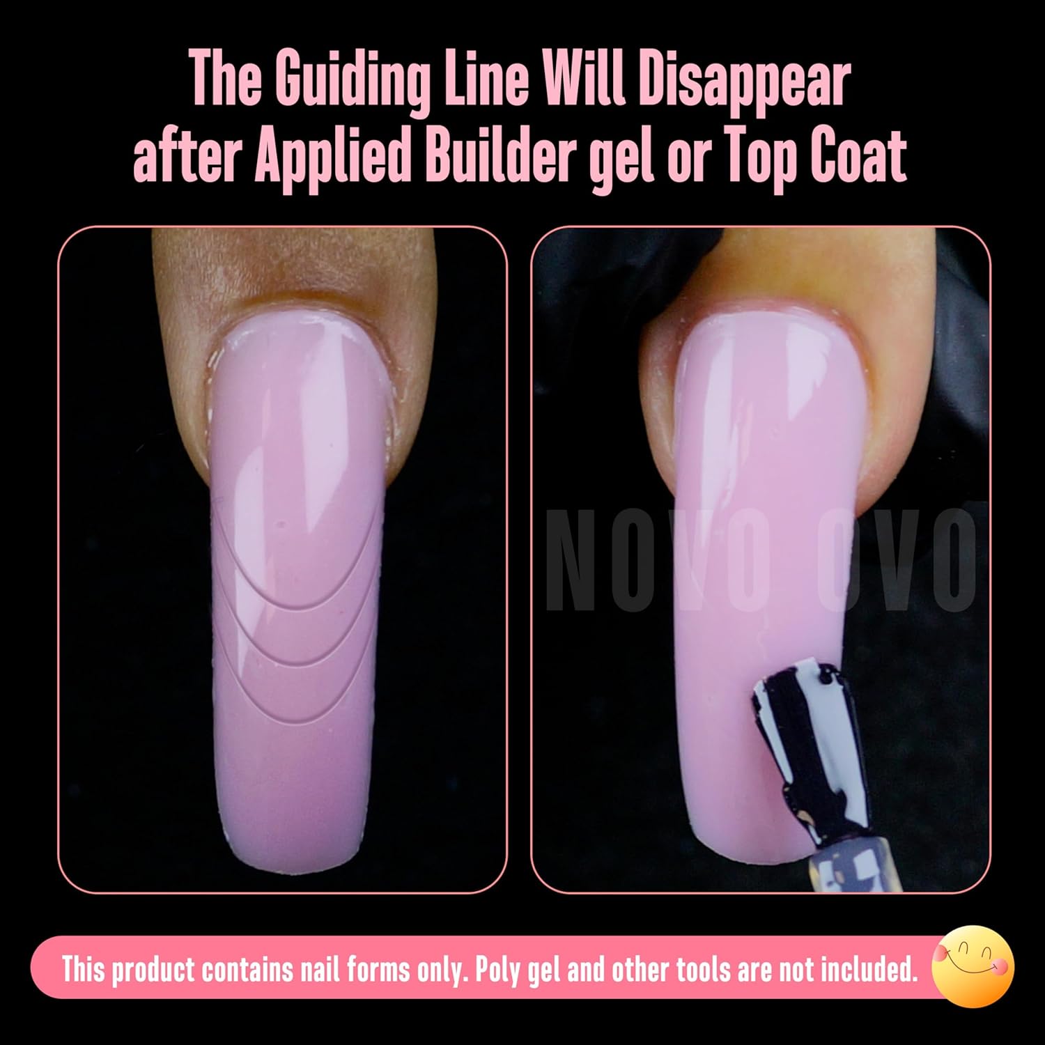 Helloween Curved Square Nail Dual Forms for Poly Gel Extension with Guiding Line Inside, M L XL Reusable Full Cover Acrylic/Builder/Hard Gel Polygel Molds for Salon DIY x 15 sizes 150 Pcs-Velvo Beauty