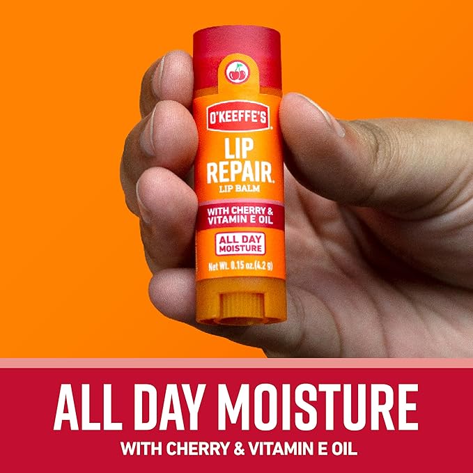 O'Keeffe's Lip Repair Lip Balm with Cherry & Vitamin E Oil, Stick (Pack of 3)-Velvo Beauty