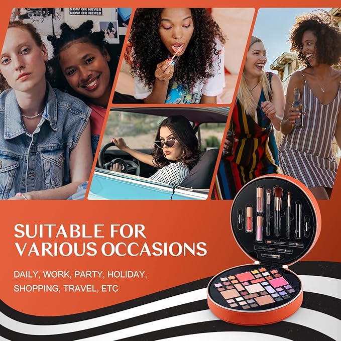 Color Nymph All In One Makeup Kit For Teens With Portable Cosmetics Bag, Multiple Makeups For Begginers As Christmas,New Year,Birthday Gift Included 38-Colors Eyeshadows Lipglosses Brushes(Orange)-Velvo Beauty