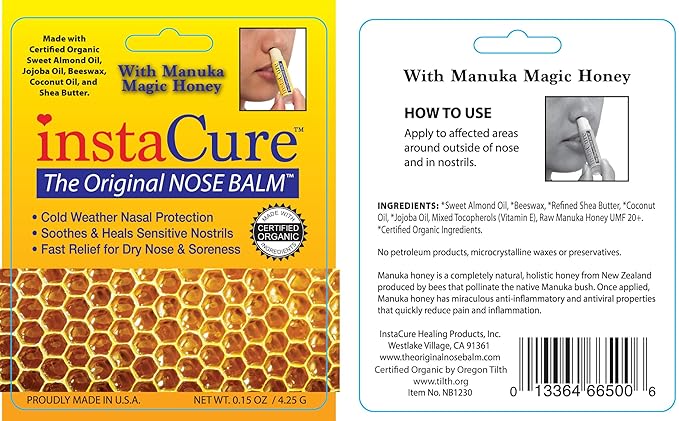 InstaCure's Original Nose Balm with Manuka Honey. Fast Relief for Cracked, Dry & Sore Noses + InstaCure Original Derma Balm Jumbo-Sized Skin Revival Tube. Soothes & Heals Dry, Irritated Skin-Velvo Beauty