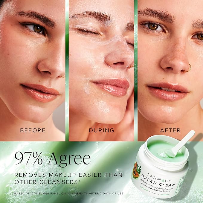 Farmacy Makeup Remover Cleansing Balm - Green Clean Waterproof Makeup Remover + Oil Based Cleanser - Gentle Exfoliating Double Cleanser - Melts From Balm to Milky Lather (12ml)-Velvo Beauty
