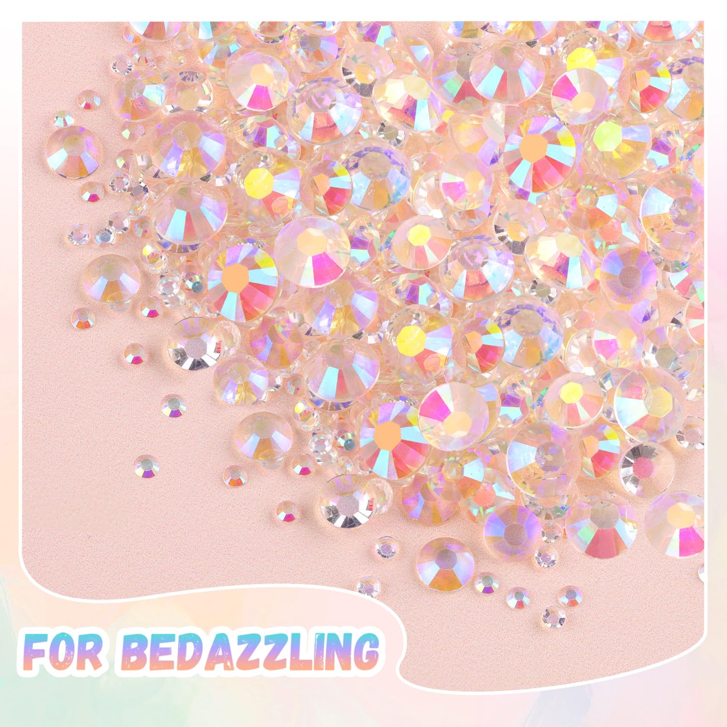 25000Pcs Resin Jelly Rhinestones with Tweezers for Crafting, 2-6mm Mixed Sizes (Transparent AB) Non Hotfix Flatback Gems, Bedazzling Crystal for DIY Crafts Clothing Tumblers Mugs Shoes Decor Nail Art-Velvo Beauty