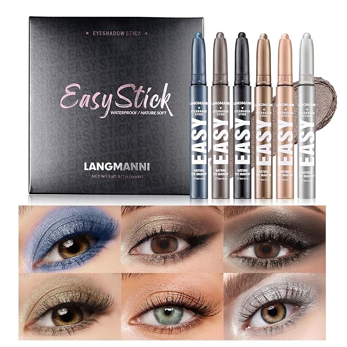 LANGMANNI Eyeshadow Stick, 6 PCS Waterproof Multi-Color Eyeshadow Pen Set, Creamy Long-Lasting Eye Makeup Kit, Natural & Shimmer Shades Contour Stick, Perfect Gifts For Women (#E)-Velvo Beauty