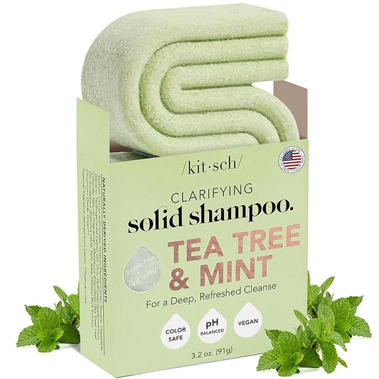 Kitsch Tea Tree & Mint Shampoo Bar - Anti Dandruff Shampoo for Itchy Scalp and All Hair Types - Natural Hair Shampoo Bar with Mint - Vegan Hair Care, Paraben & Sulfate Free, Made in USA - 3.2oz-Velvo Beauty