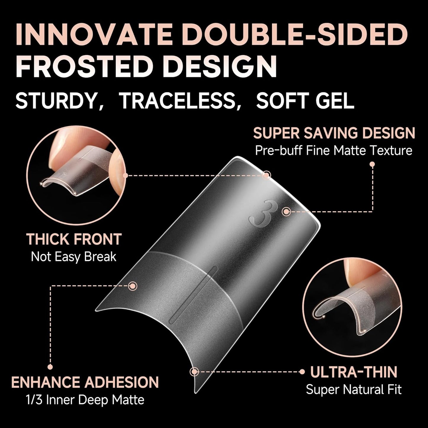 UNA GELLA Medium Square Gel Tips Full Matte Square Nail Tips 216pcs Half Cover Clear False Acrylic Nails for Nail Extensions, DIY Art Salon 12 Sizes-Velvo Beauty