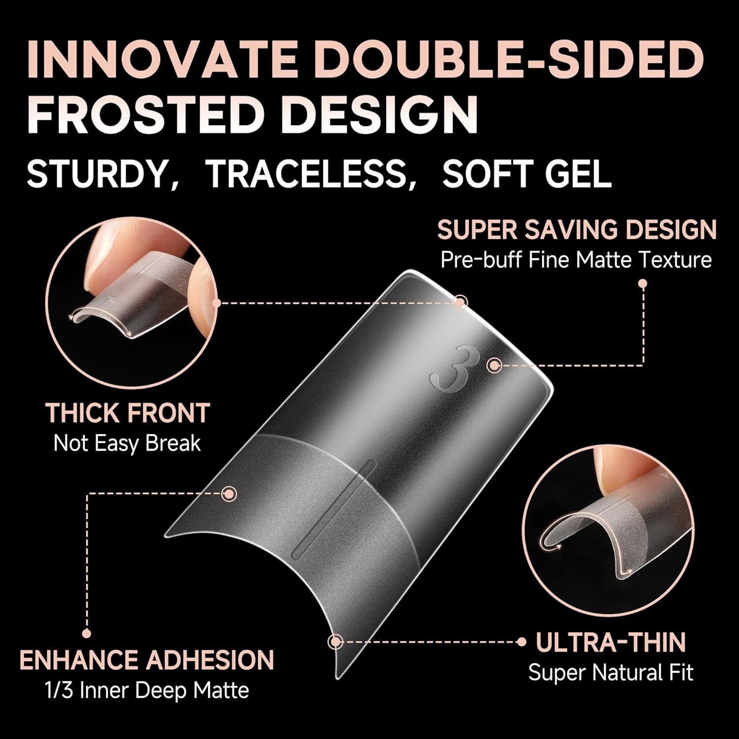 UNA GELLA Medium Square Gel Nail Tips 504pcs Full Matte Square Gel Tips Half Cover Clear False Nails Tips No C Curve with Position Line for Perfect Nail Extentions 12 Sizes, Gelly Tips-Velvo Beauty