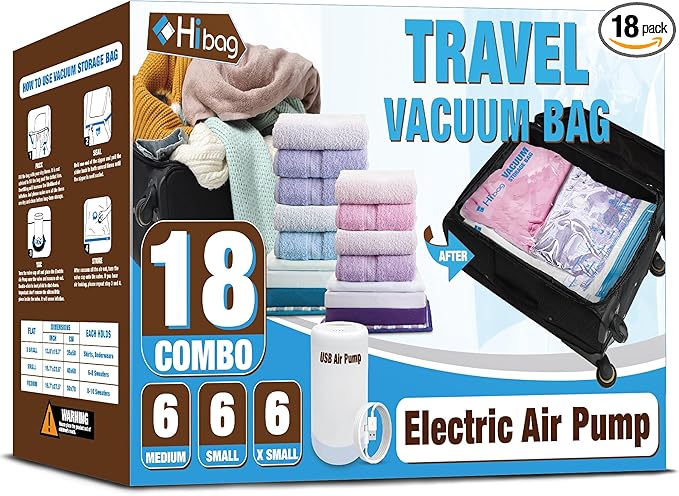 Travel Vacuum Bags with Electric Pump for Luggage and Suitcase, Vacuum Seal Compression Packing Bags for Clothes Clothing, Combo 18 Pack-Velvo Beauty