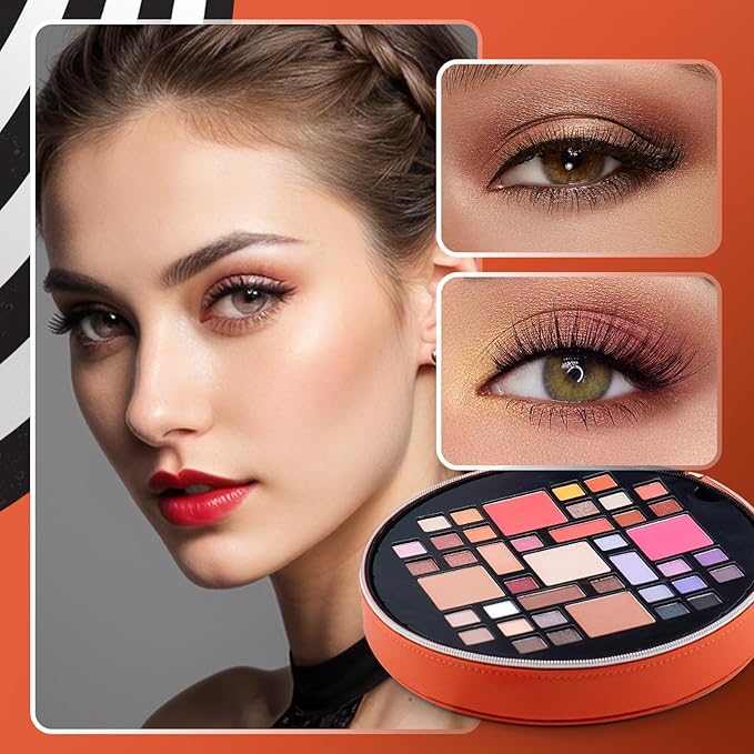 Color Nymph All In One Makeup Kit For Teens With Portable Cosmetics Bag, Multiple Makeups For Begginers As Christmas,New Year,Birthday Gift Included 38-Colors Eyeshadows Lipglosses Brushes(Orange)-Velvo Beauty