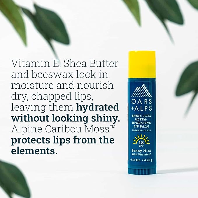 Oars + Alps Shine Free Lip Balm and SPF 18 Sunscreen, Lip Care with Sunny Mint Scent, Water and Sweat Resistant, 0.15 Oz Each, 3 Pack-Velvo Beauty