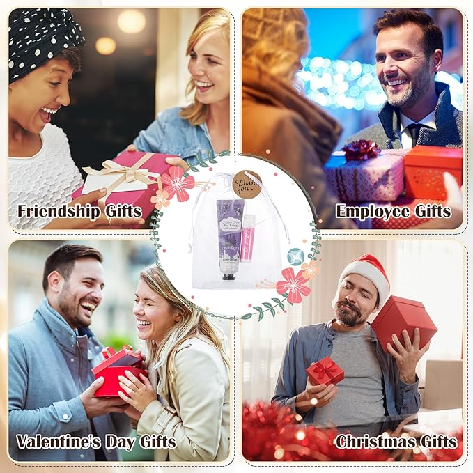 Thank You Gifts for Employee Hand Cream and Lip Balm Bulk Set with Organza Bag Thank You Card Hand Lotion Appreciation Gift Set for Women Men Coworkers Volunteer(24 Set)-Velvo Beauty