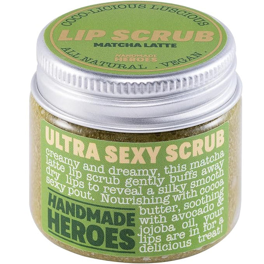 Handmade Heroes Matcha Latte Lip Scrub 1oz | 100% Natural Vegan Skin Care | Deep Conditioning Lip Scrub for Dry Lips with Jojoba Oil Avocado Oil | Natural Lightening Lip Exfoliator & Lip Plumper-Velvo Beauty