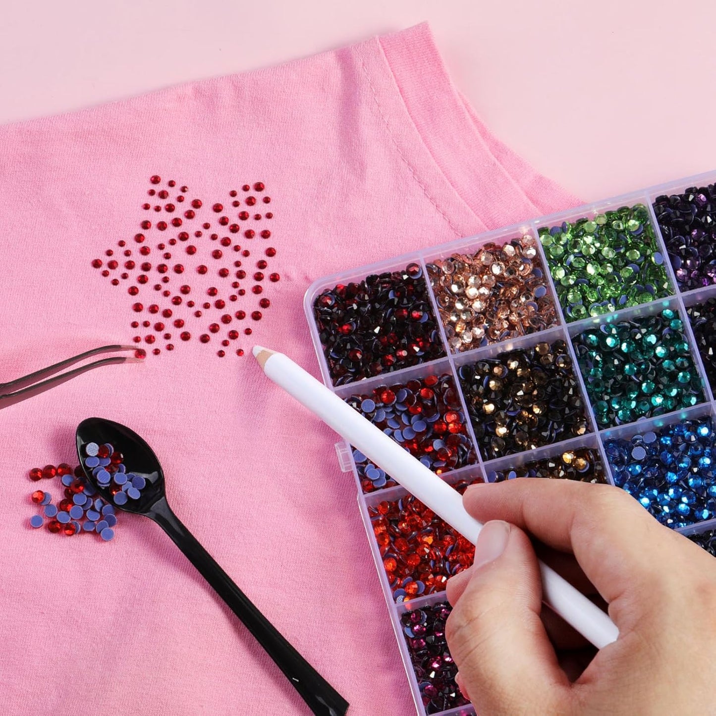 Hotfix Rhinestones Mixed 24 Colors, SS16 Rhinestones for Crafts Clothes, Hotfix Crystals with 1 Tweezers, 1 Wax Pencil and 1 Spoon-Velvo Beauty